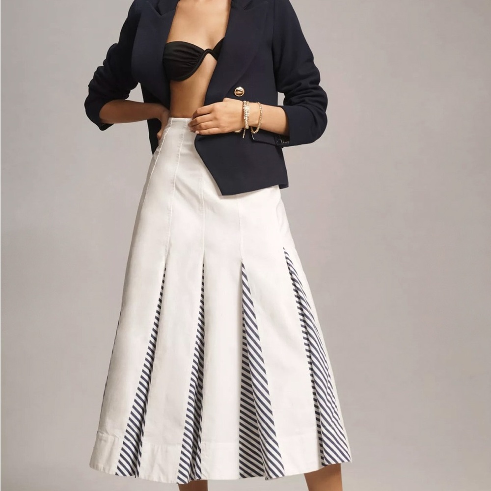 Anthropologie Maeve Blue and White Panel Skirt